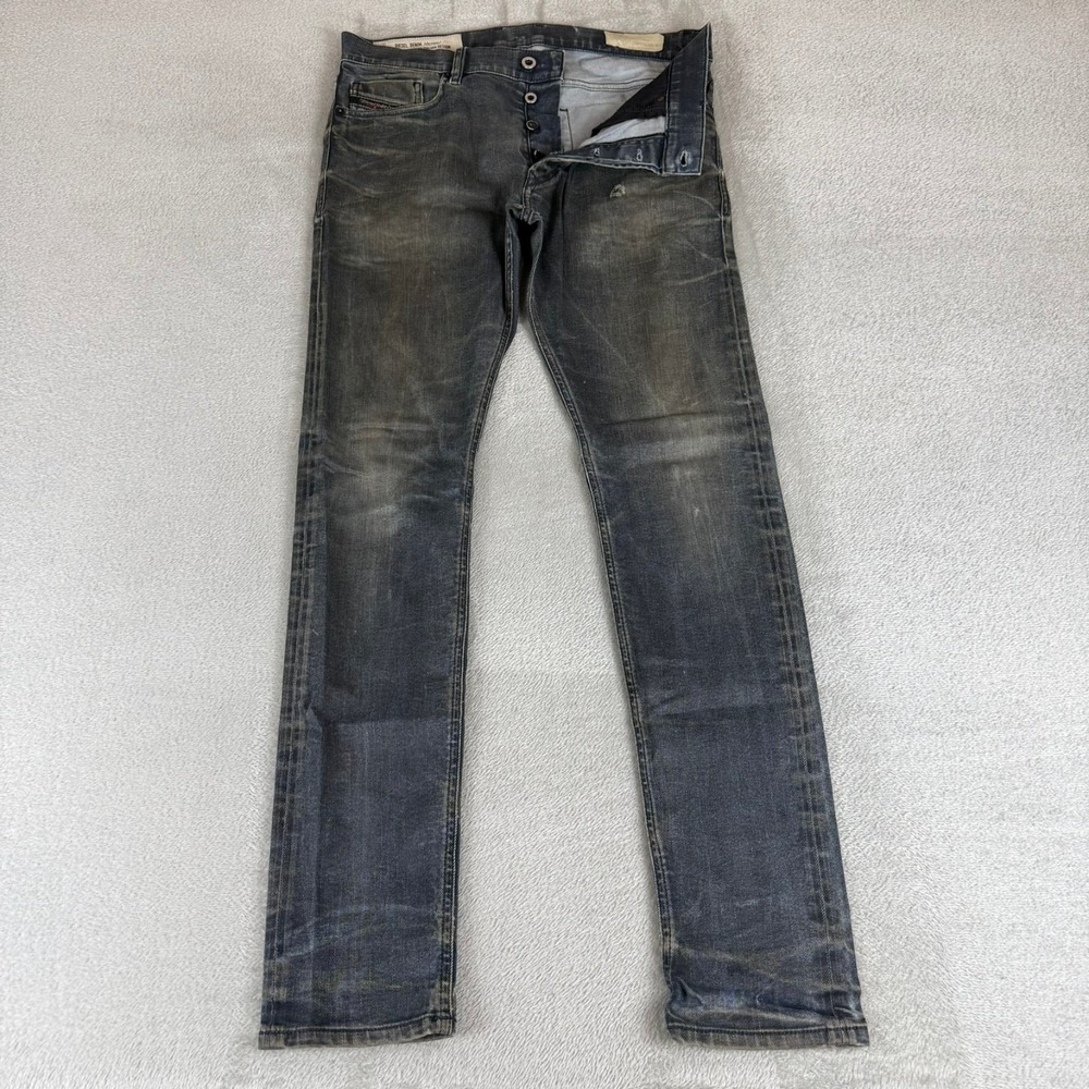 Diesel Tepphar-X Slim Carrot Jeans Men 32x32 Black Button Fly Distressed Stretch